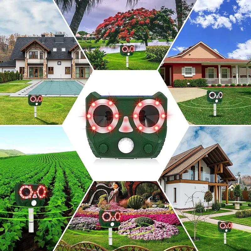 Solar-Powered Ultrasonic Animal Repeller, Rechargeable Motion Activated Outdoor Bird Deterrent, Protects From Deer Squirrels Cats Raccoons Birds