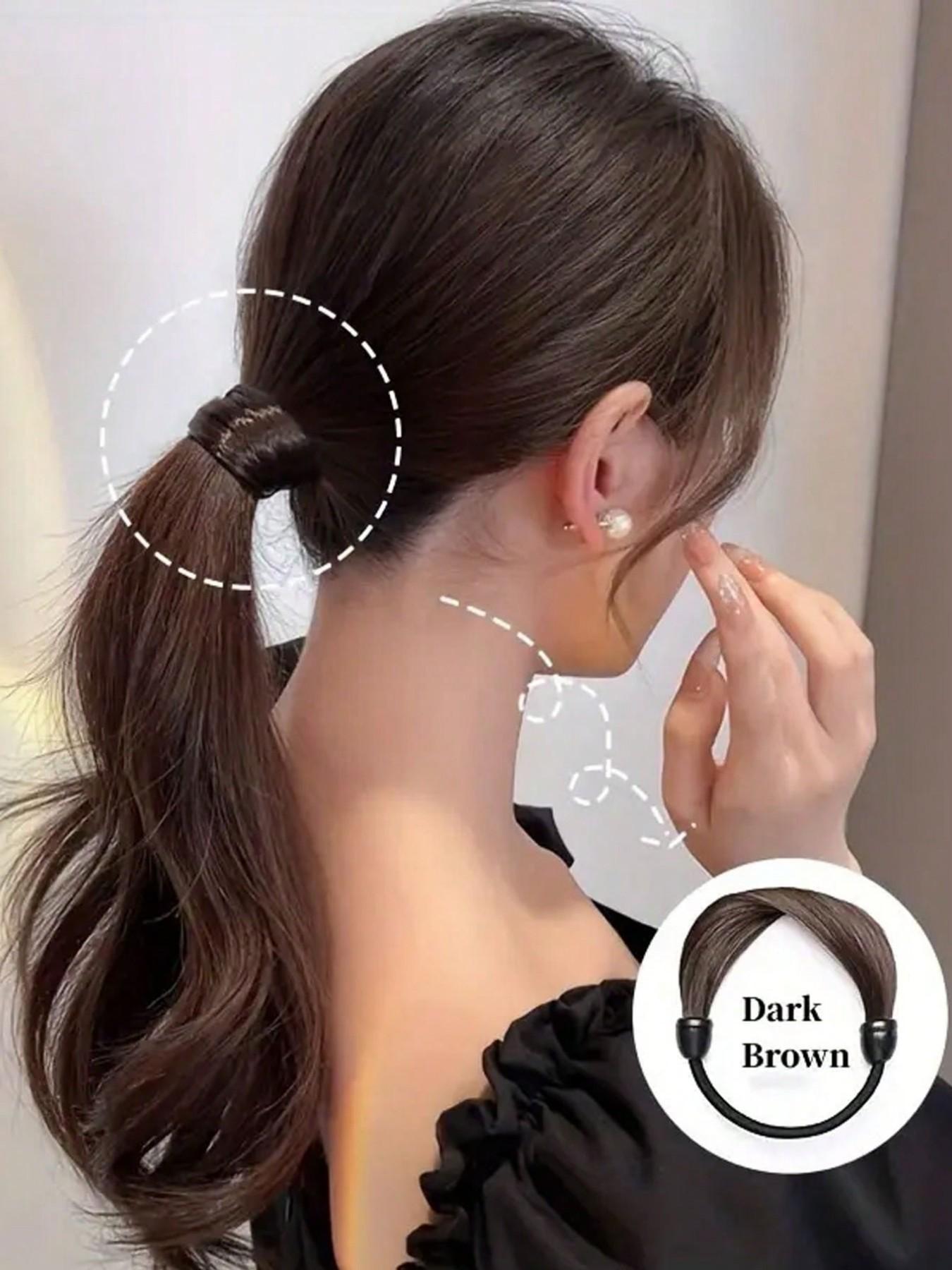 Wig Elastic Hair Ties，Simulation Hair Extensions and Braided Hair Accessories，High Elasticity Women's Wig, Hair Loop, Hair Tie, Rubber Band, Red Headband, Simple Imitation Silky Invisible Headwear, Net， Invisible Hair Band for Ponytail,