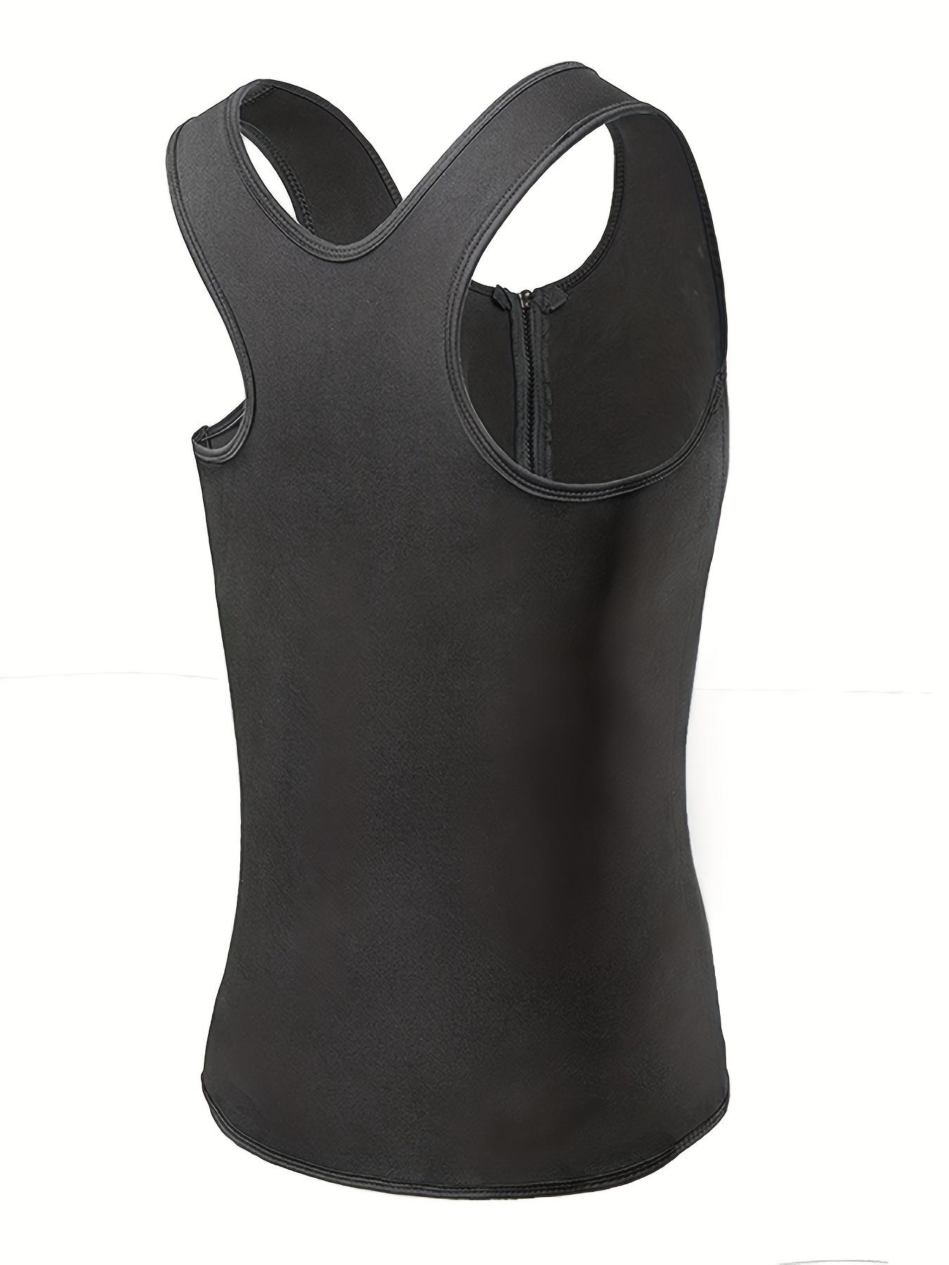 Men's Solid Zip Front Waist Trainer, Adjustable Body Shaper Vest, Shaping Vest, Workout Gym Exercise Sweat Shirt, Men's Sport & Outdoor Clothing