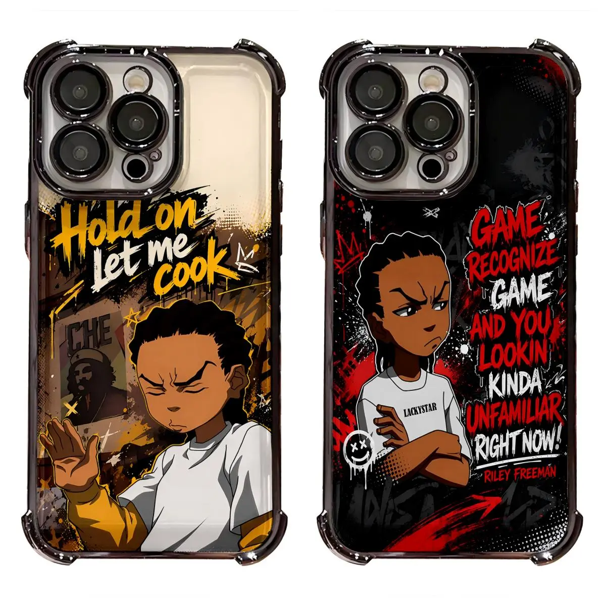 Vintage The Boondocks Huey Riley Freeman Grunge Crossbody Phone Case for iPhone 17,16,15,14,13,12,11 Pro/Max Fit, TPU+PC Shockproof 4-Corner Airbag, Metallic Electroplated, Streetwear Quote HD Print Protection Cover