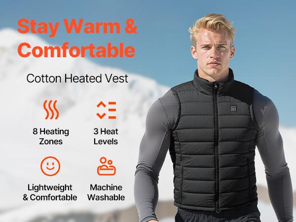 VEVOR Mens Thermal Soft Heated Male Vest, 16000 mAh Battery Pack, 8 Heating Zones, Lightweight Rechargeable Winter Menswear, 3 Levels, for Outdoor Hiking Camping, Size L