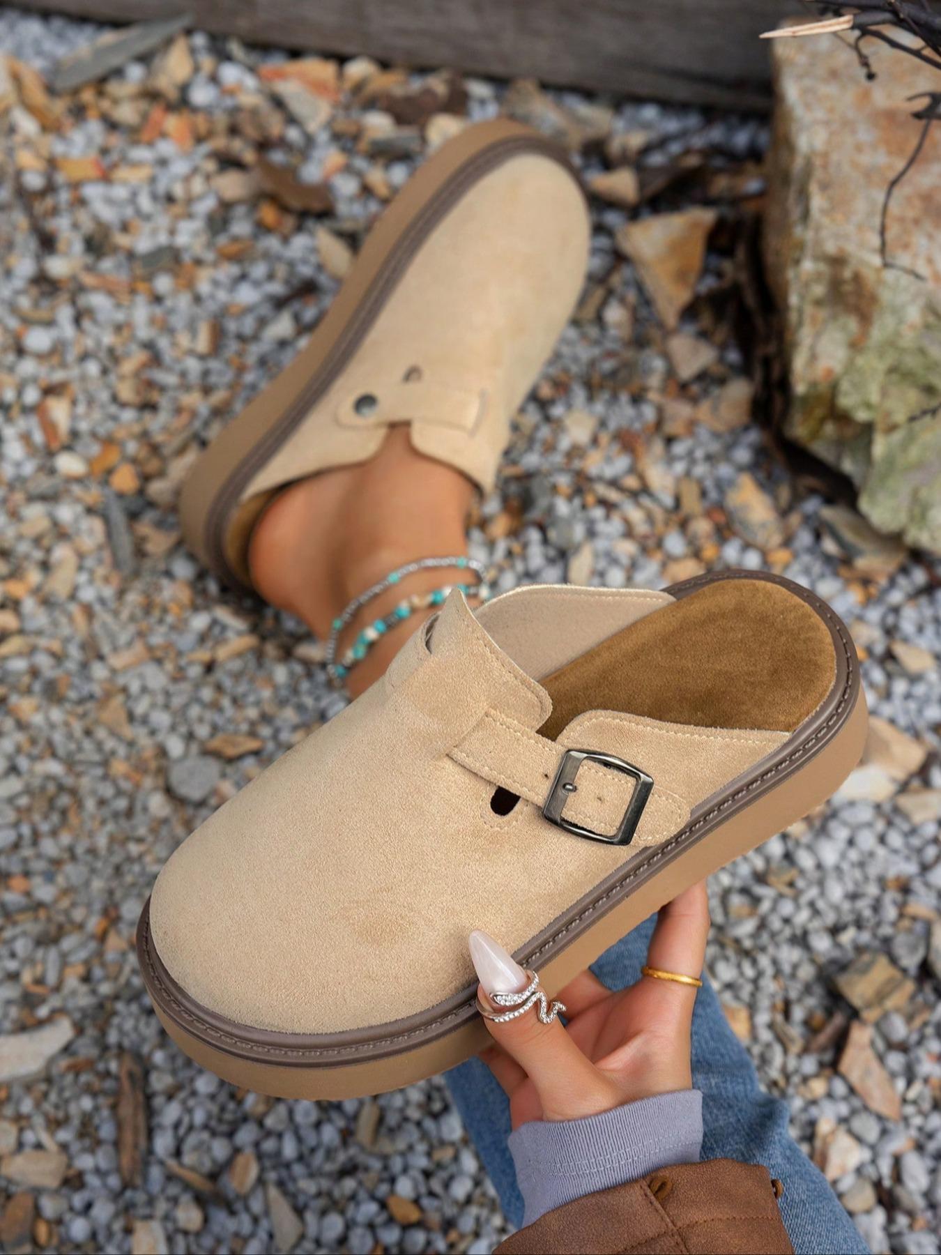 Women's Multi-Color Velvet Slip-On Shoes, Elegant Comfortable Large Size Single Button Design, Casual Fashion Slippers for Spring & Fall, Slip On Lightweight