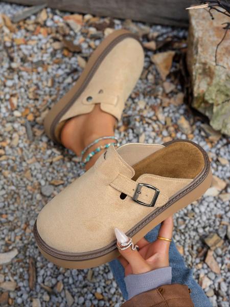 Women's Multi-Color Velvet Slip-On Shoes, Elegant Comfortable Large Size Single Button Design, Casual Fashion Slippers for Spring & Fall