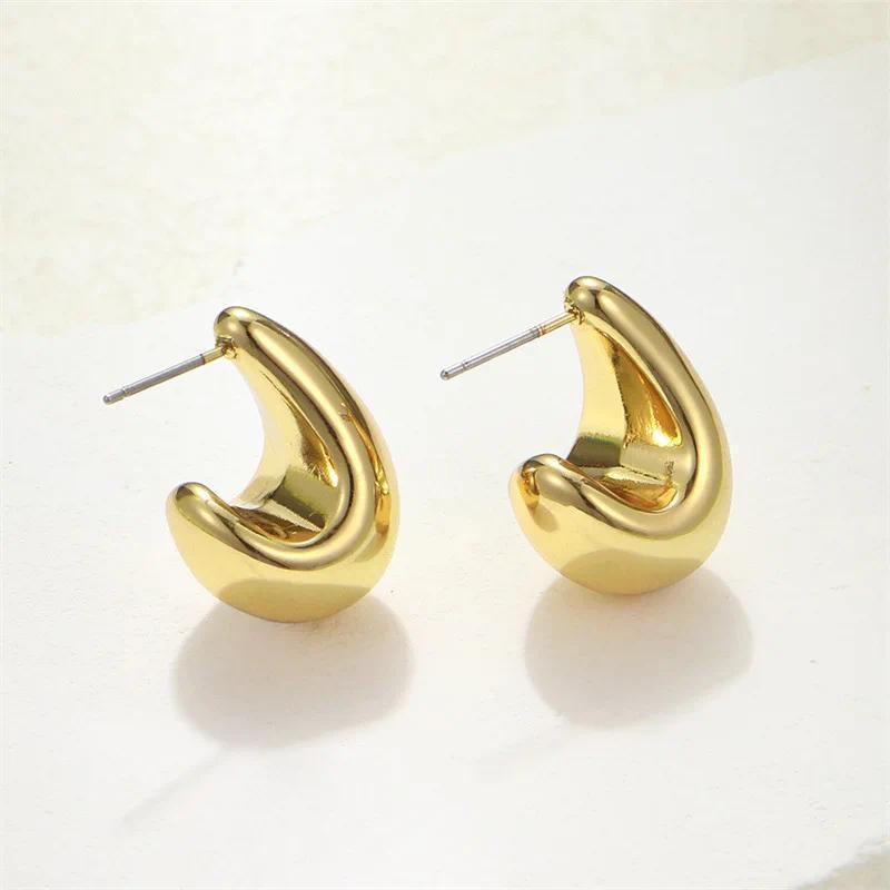 Small Water Droplets CCB Gold Color Smooth Stud Earrings for Women Exaggerate Punk Geometry Jewelry Accessories Girlfriend Gift