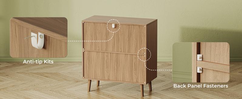 Huuger Buffet Cabinet with Storage, Storage Cabinet with PE Rattan Decor Doors, Media Console with Solid Wood Feet, Sideboard Cabinet for Hallway, Entry, Living Room