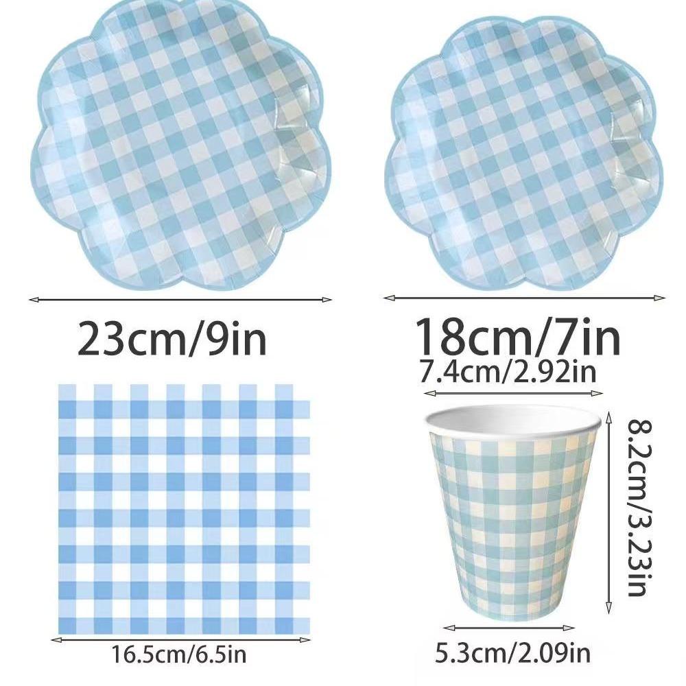Party Supplies Set, 10-Person Plaid Design, Includes Tablecloth, Paper Plates, Cups, Napkins, Cutlery, Ideal for Birthday Parties