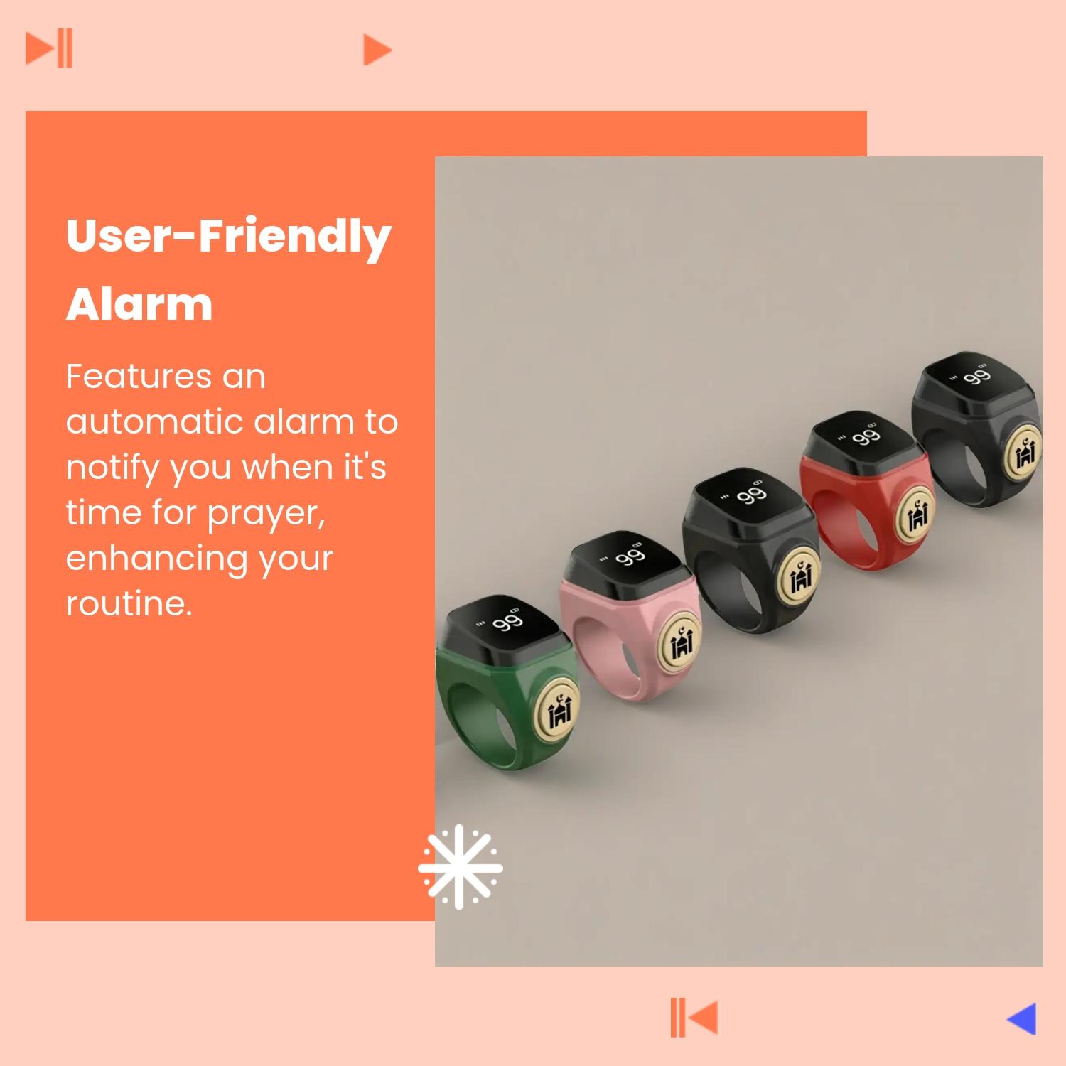 Smart Prayer Counting Ring, Precise Time Reminder + APP Tracking, Automatic Alarm, Waterproof Durable Muslim Prayer Helper