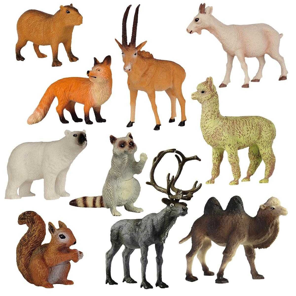 10 Pcs Realistic Wildlife Set, Animal Figures, Parent-Child Interactive Educational Toys, Decorative Ornaments, Birthday Party Gifts, Camel Goat Raccoon Squirrel