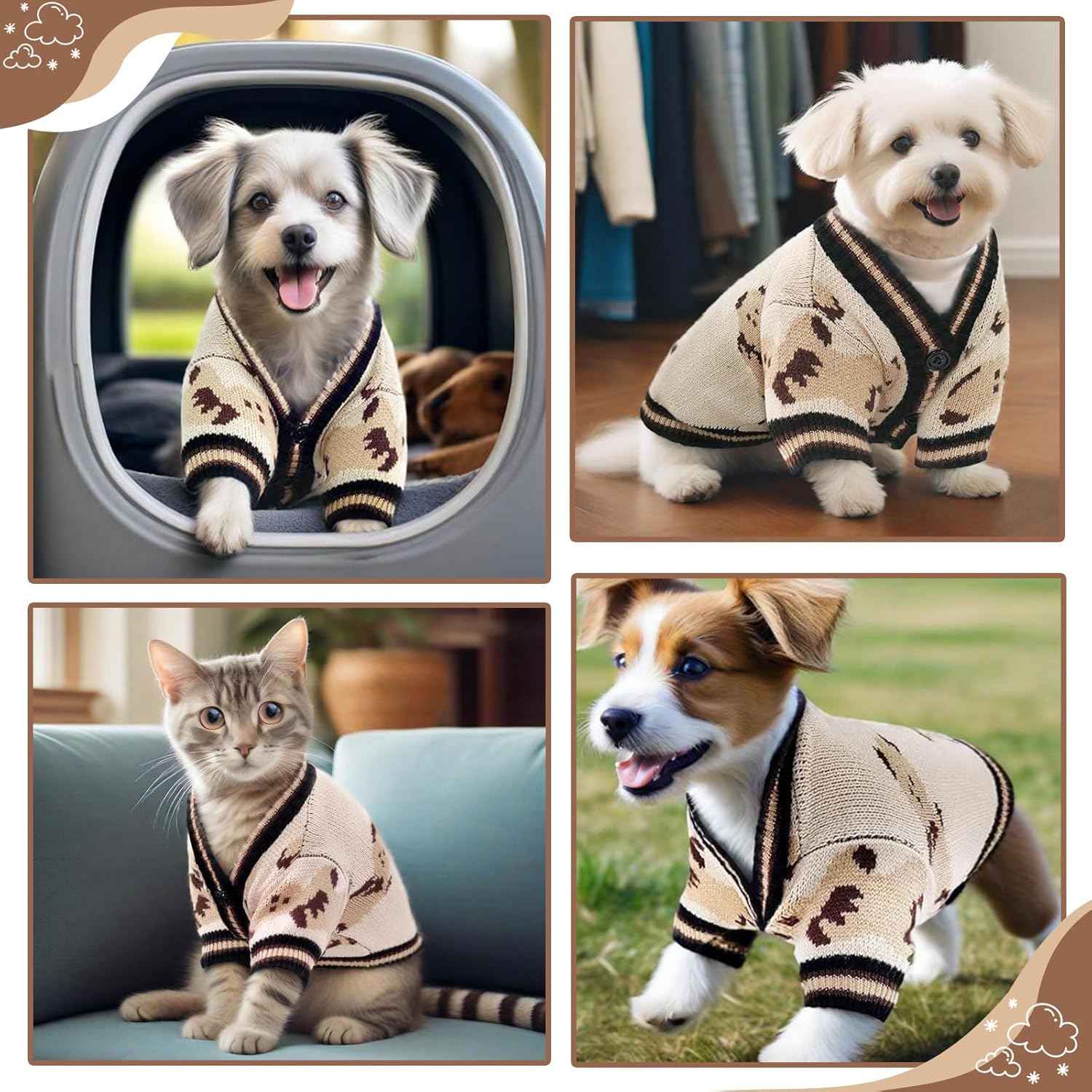 Sweater Cute  Clothes for Small Dogs Bear Dogs Cardigan Sweater Soft Puppy Sweaters  Sweaters Ropa para Perros Boy Puppy Clothes Doggy Outfit Apparel Coat (Beige,XS)