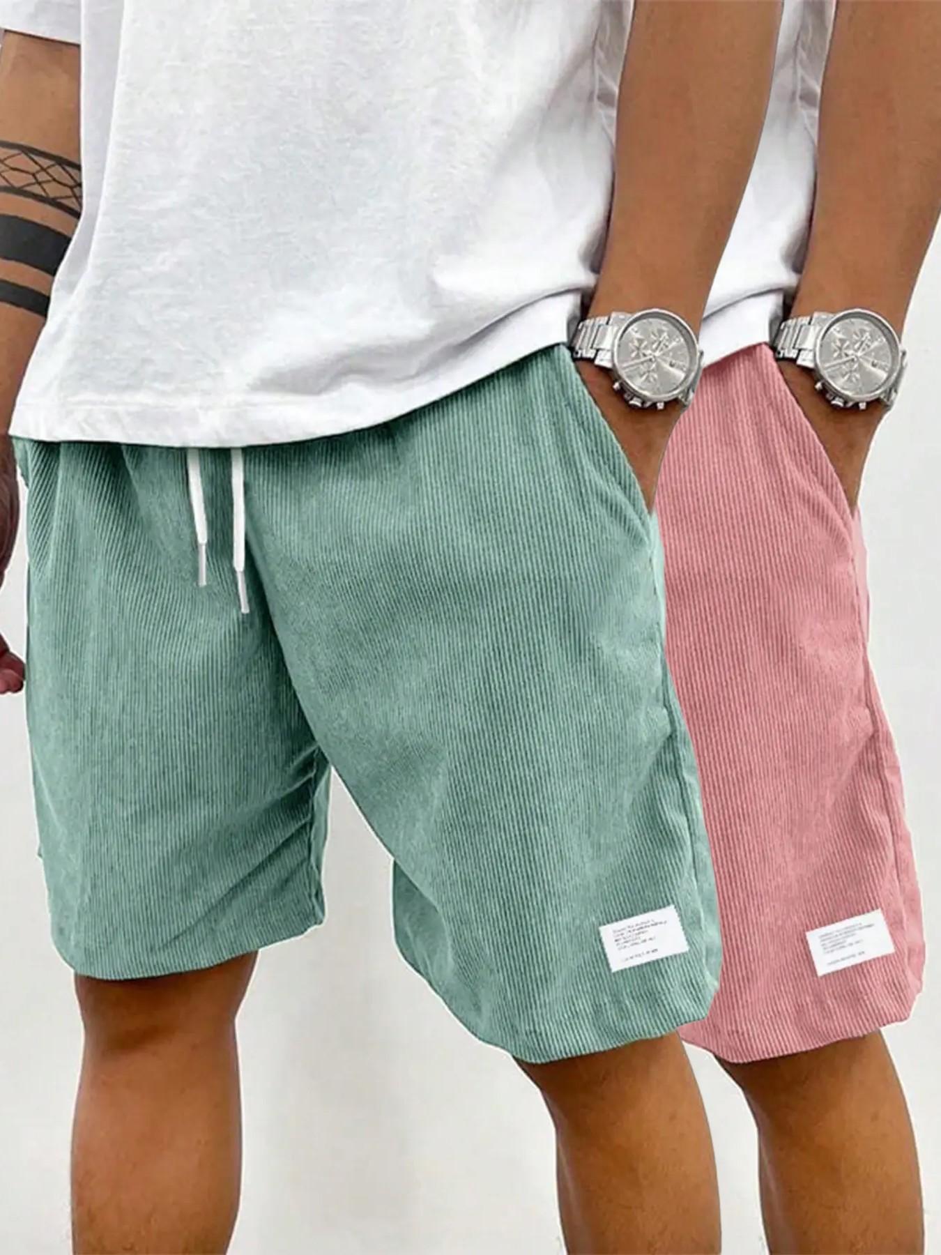 Men's Solid Plain Patched Drawstring Waist Shorts, Menswear Regular Fit Casual Pocket Elastic Waist Shorts for Summer, Men's Bottoms for Daily Wear