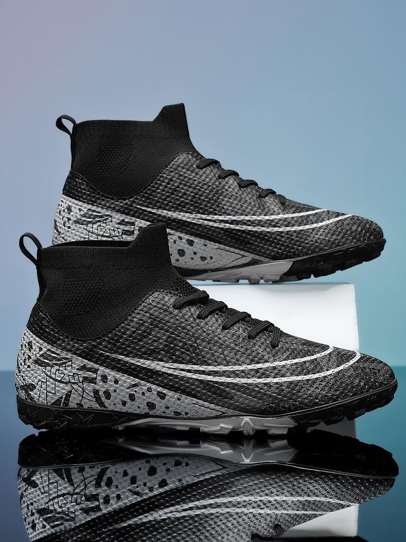 High-Top Youth Adult Unisex Soccer Training Shoes, Textured Leather Upper, Comfortable Inner Lining, Durable Outsole, Anti-Collision Toe Design, Football Boots, Soccer Cleats