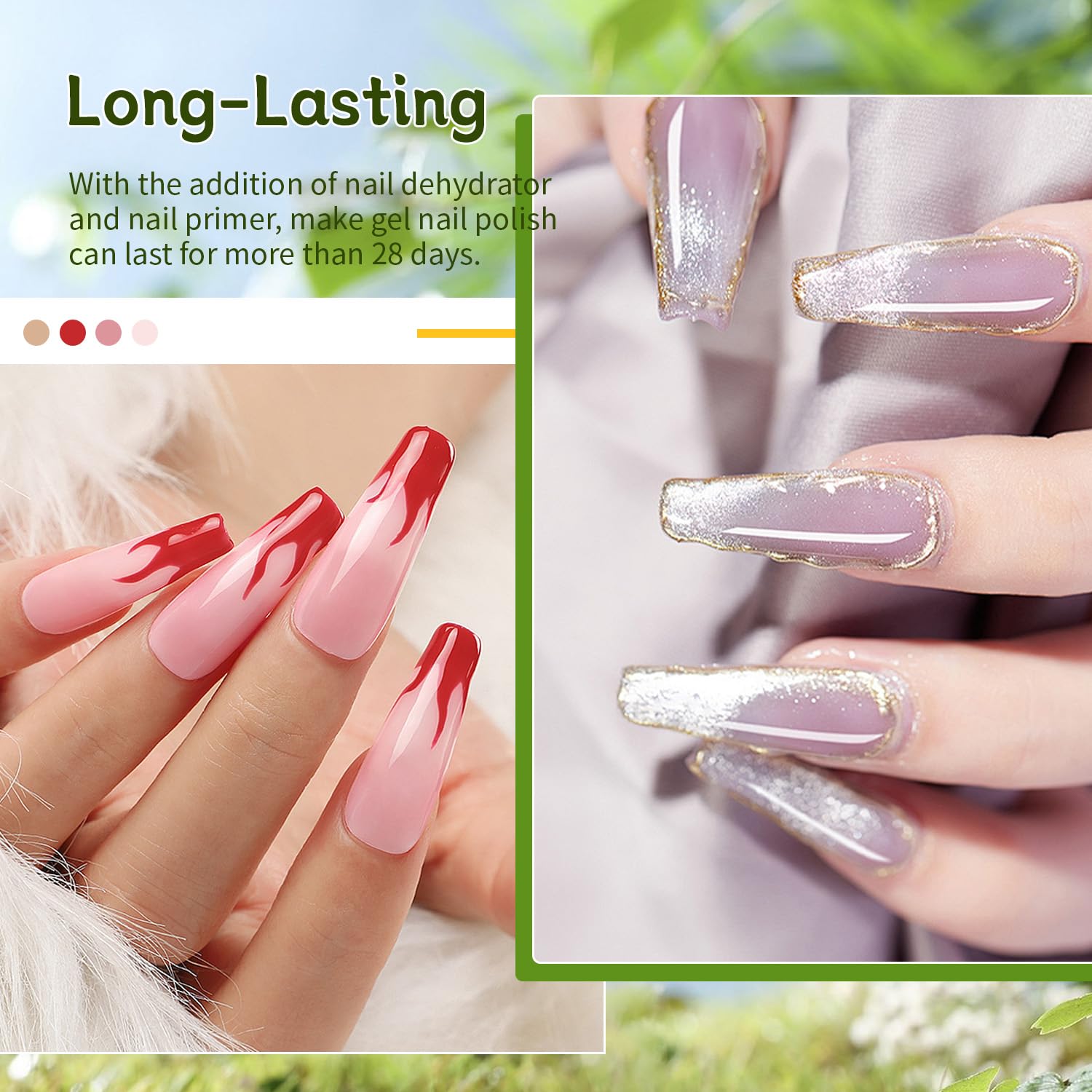 JODSONE 4 Bottle 10ML Nail Primer Base Coat Top Coat Glossy Quick Drying Durable DIY Nail Art Design Long Lasting Gift For Girls, transparent Cosmetic Coverage