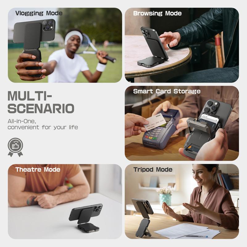 SUPCASE Magnetic Wallet with Stand Compatible with MagSafe, Hold 5 Cards,Adjustable Stand,RFID Blocking,Tripod Phone Stand Magnetic Credit Card Holder for iPhone 16/15/14/13/12 Series, Black Smartphone Travel Gadgets, FathersDayGift