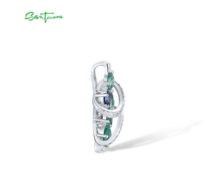 SANTUZZA Created Green And Blue Spinel White Cubic Zirconia 925 Silver Pendant Without Chain Fine Jewelry