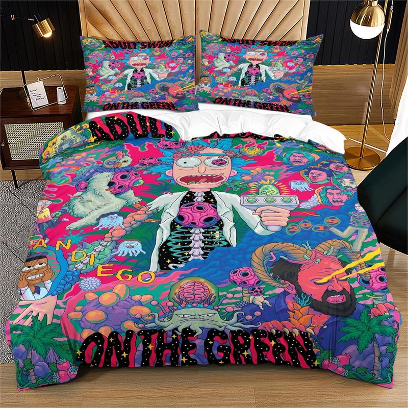 Rick And Morty Pattern Printed Soft And Durable Duvet Cover Set, Including 1 Duvet Cover And 1 Or 2 Pillowcases, Bedding Set Without a Core And Pillow, Suitable For Family Bedrooms And Dormitories, a Very Innovative Gift