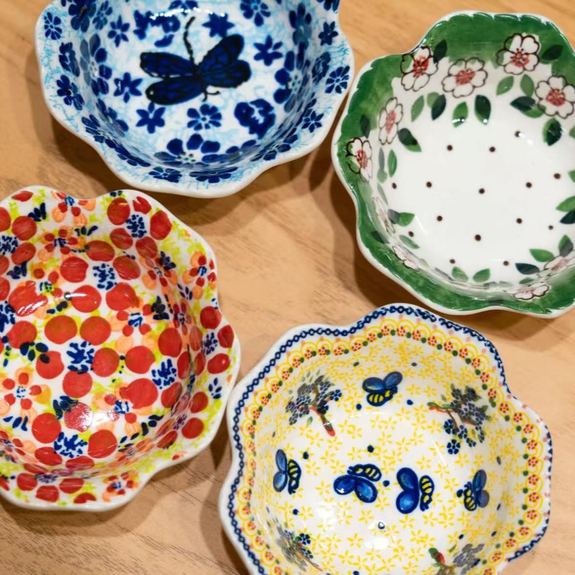 Bohemian Style Ceramic Dipping Sauce Dish Set, Creative Petal Edge Condiment Bowls, Multi-Functional Soy Sauce Vinegar Snack Plates Kitchen Utensils