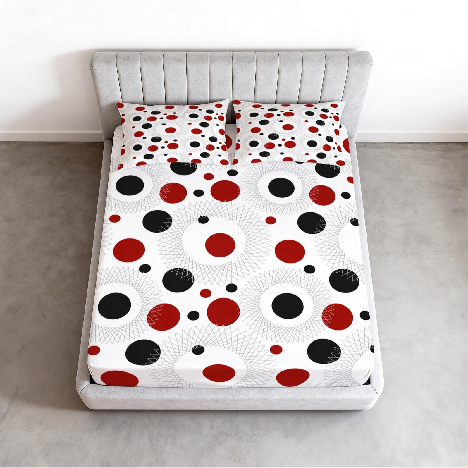 Polka Dot Fitted Sheet Set, 3 Pieces (1 Fitted Sheet + 2 Pillowcases, No Pillow Insert Included), Classic Minimalist Style, Breathable and Comfortable Fabric, Suitable for Teens and Adults Bedroom Decor, Perfect for Family Use