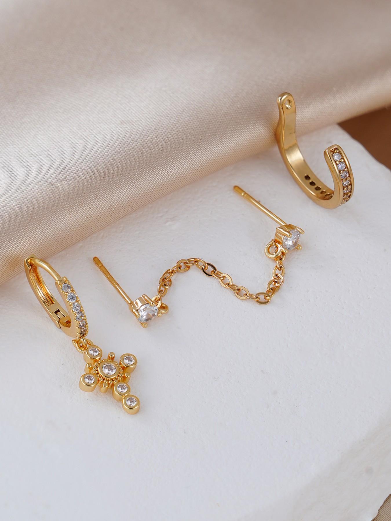 Women's Cross Pendant Earrings Set, Cubic Zirconia Inlay Design, Ideal for Daily Wear & Special Occasions, Perfect Gift Choice