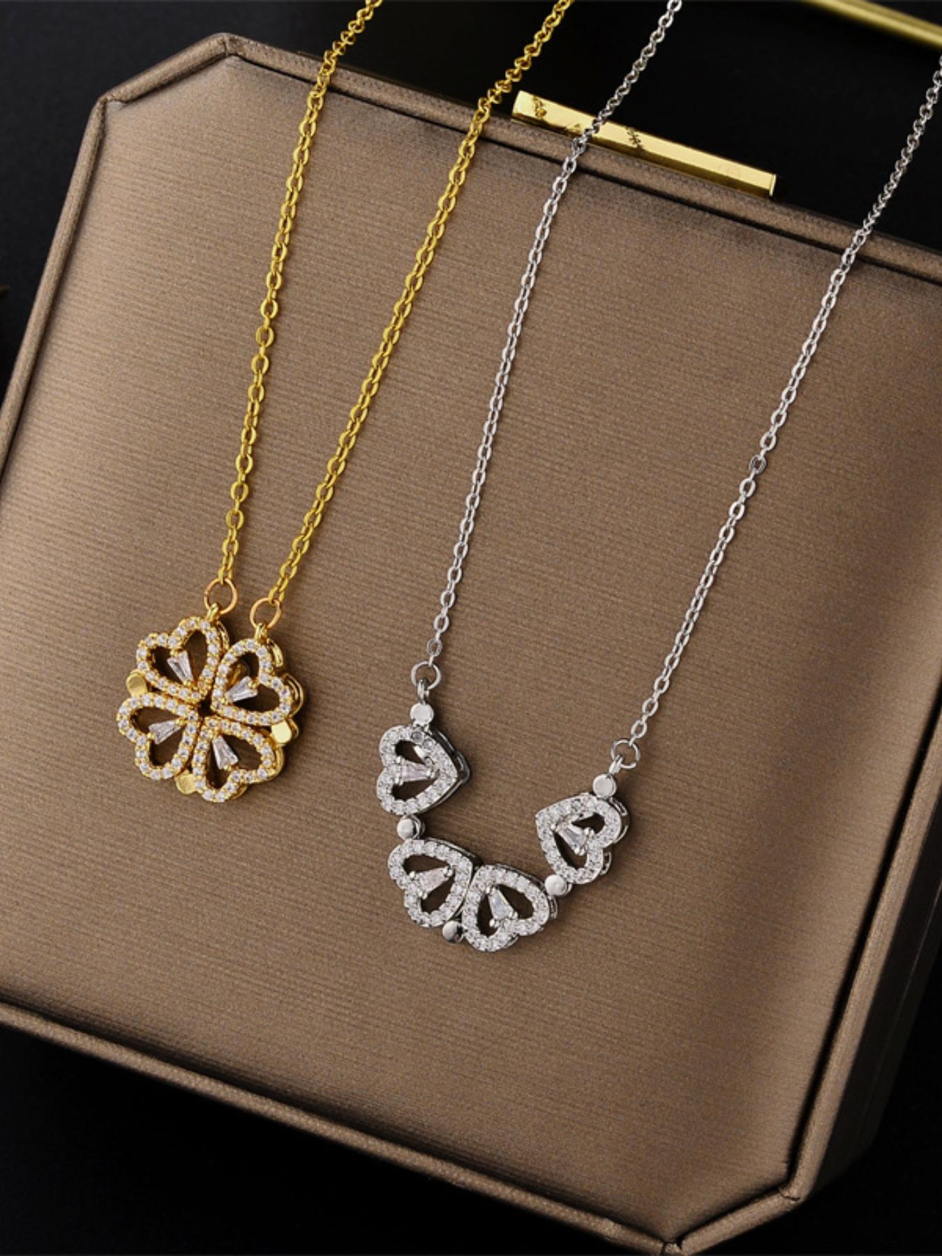 Women's Titanium Steel Heart Four-Leaf Clover Necklace, Elegant Gift for Her, All Seasons Jewelry, Perfect Festival Present