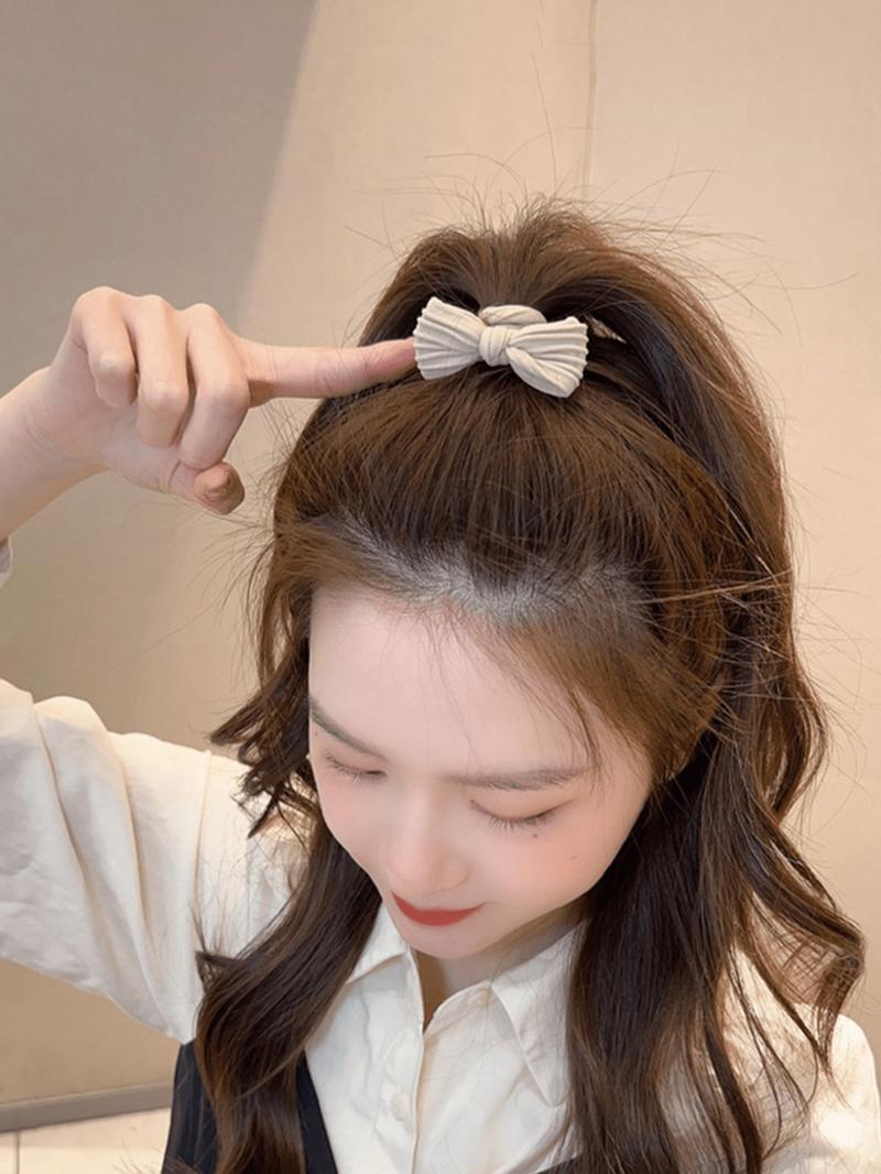 10pcs High Elastic Bowknot Hair Ties, For Women & Girls, Seamless Thick Black Hair Bands, Stretchy Hair Scrunchies, Non-Damaging, Ponytail Holders, Hair Accessories