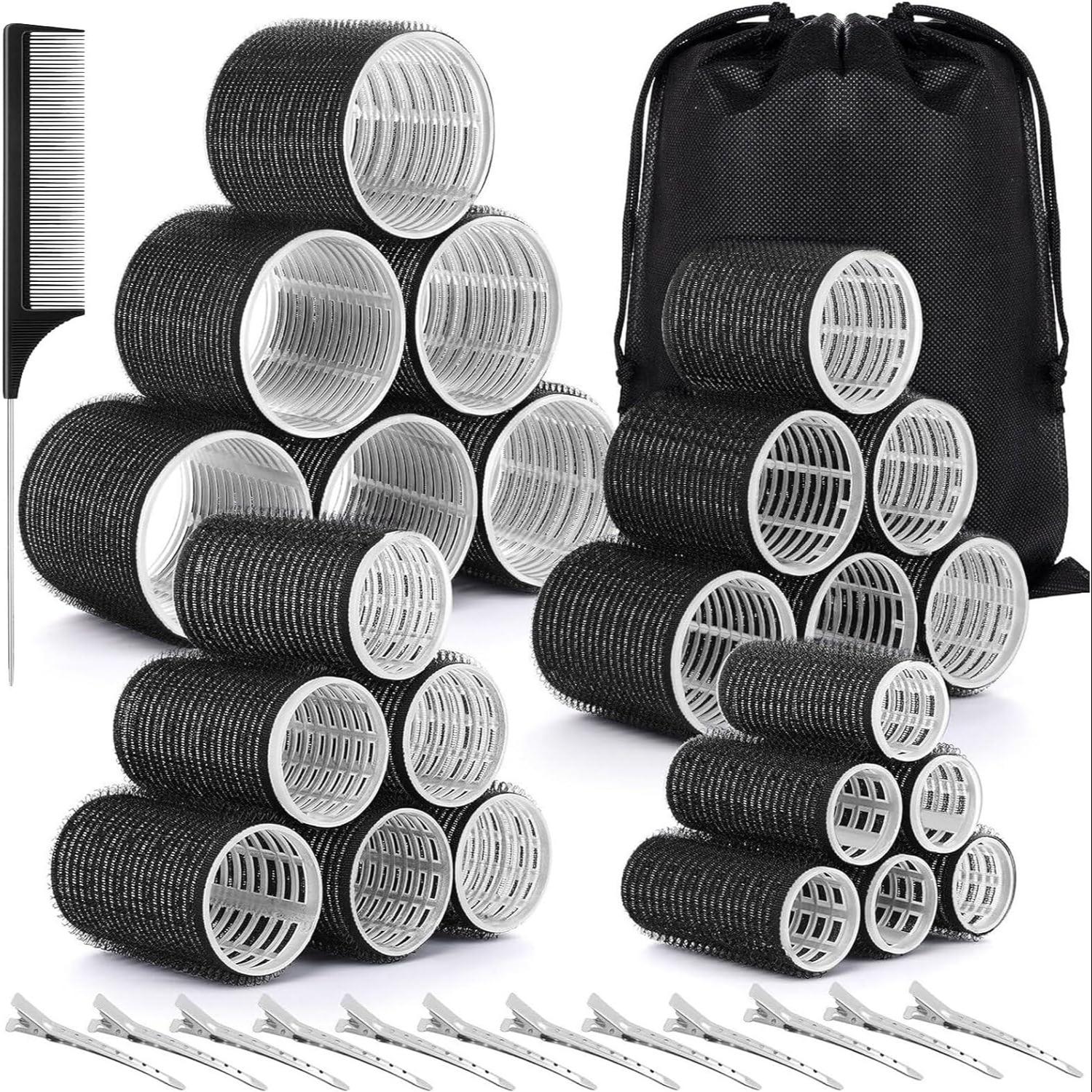 38pcs Hair Rollers Curlers Set, Jumbo Large Medium Small Rollers for Long Thick Hair, Stainless Steel Clips with Storage Bag