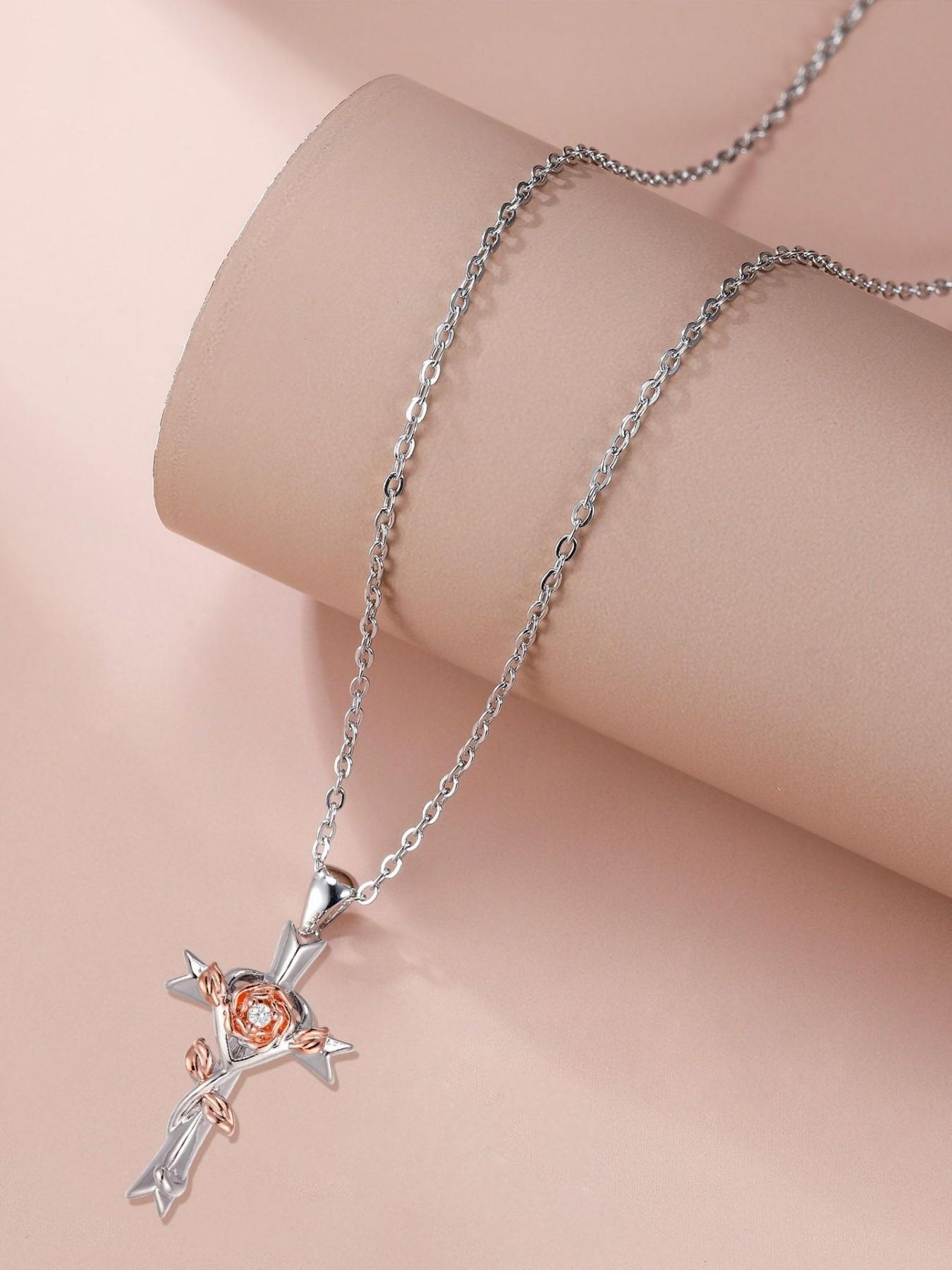 Cross Rose Glow · Dual Charm Original niche rose cross gem necklace with red preserved rose gift box. Ideal for birthdays, Mother's Day, Valentine's Day and all festivals.