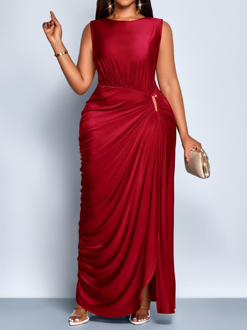 Elegant Casual Women's Plain Ruffle Dress, High Waist Fitted Sleeveless, Perfect for Evening Parties and Dates, All Seasons Fashion