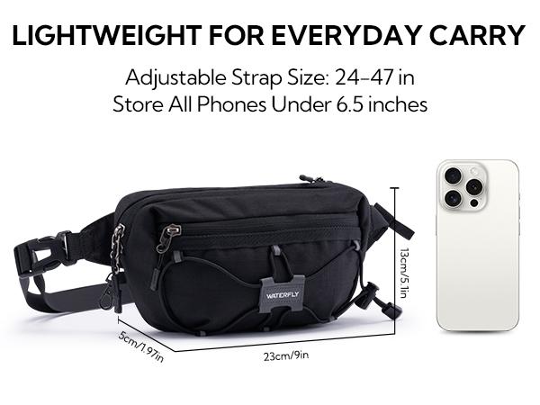 WATERFLY Lightweight Small Fanny Pack: 1.5L Mini  Crossbody Waist  Hip Bag with RFID Blocking, Anti-Theft & Water Resistant Pouch for Women Men Travel Hiking  Walking EDC