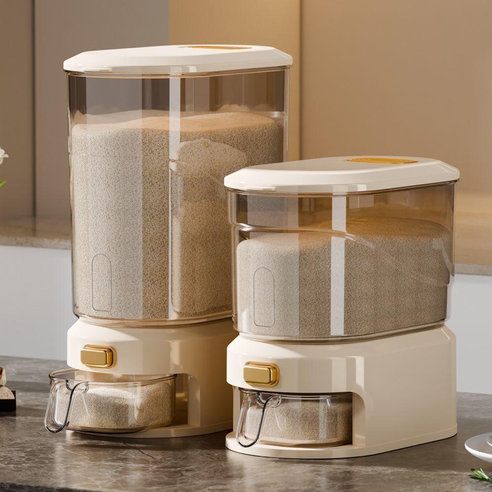 22 Lb/10kg Large Capacity Rice Container with Measuring Cup and Time Markings - Plastic Grain Storage Bin - Airtight,, Moisture-Proof Flour Storage Container, Rice Bin, Storage Container for Flour, Grains, Beans, Pet Food, Cat Food, Dog