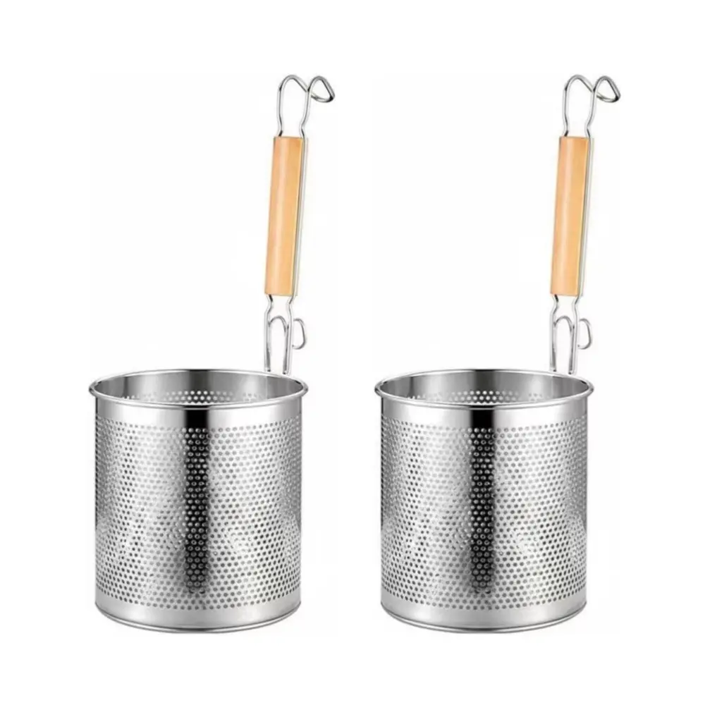 2Pcs Stainless Steel Mesh Holes Noodle Skimmer Strainer Spoon - Hanging Kitchen Utensils for Hot Pot Blanching, Malatang, Pasta, Vegetable Filtering