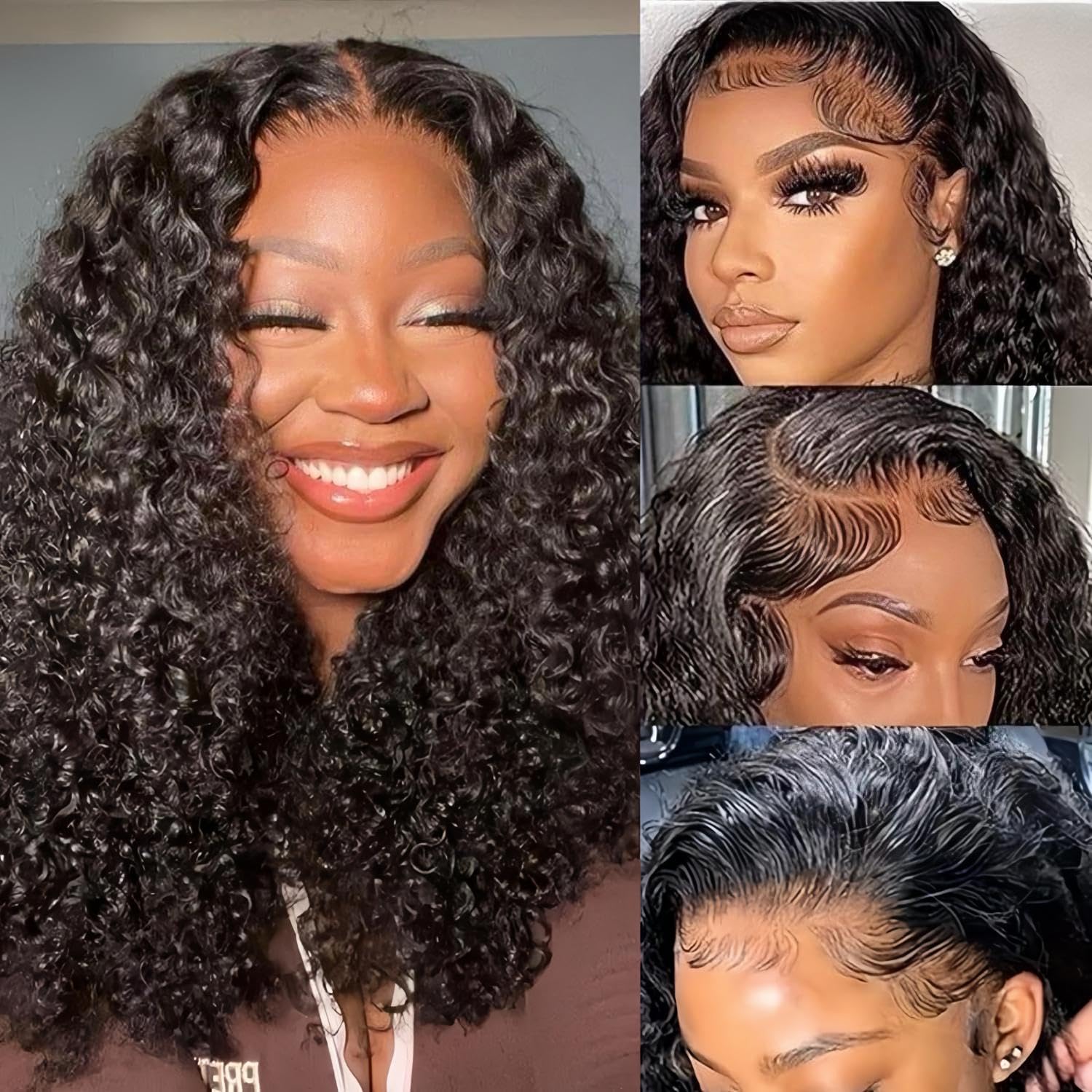 【MiuulaarHair】Wear and Go Glueless Kinky Curly 100% Human Hair wig  4X4 Pre Cut Lace Closure Pre Bleached knots Pre Plucked Natural Hairline  200 Density Natural Black Color Human Hair Wig For Black Women