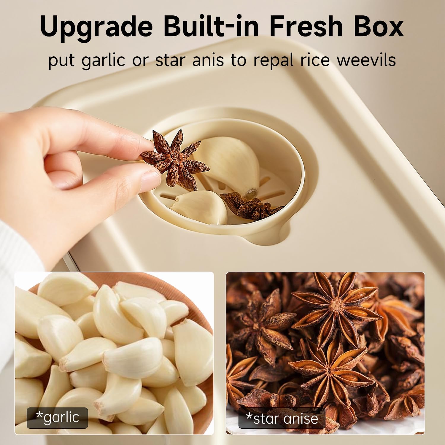 UFORU insect-proof airtight Rice Dispenser with Measuring Cups - Moisture-Resistant Plastic, Airtight Grain Storage Container for Soybeans, Corn & Cereals,pet food,cat food,dog food,suitable for kitchen and food storage room Pest Prevention Features Smoot