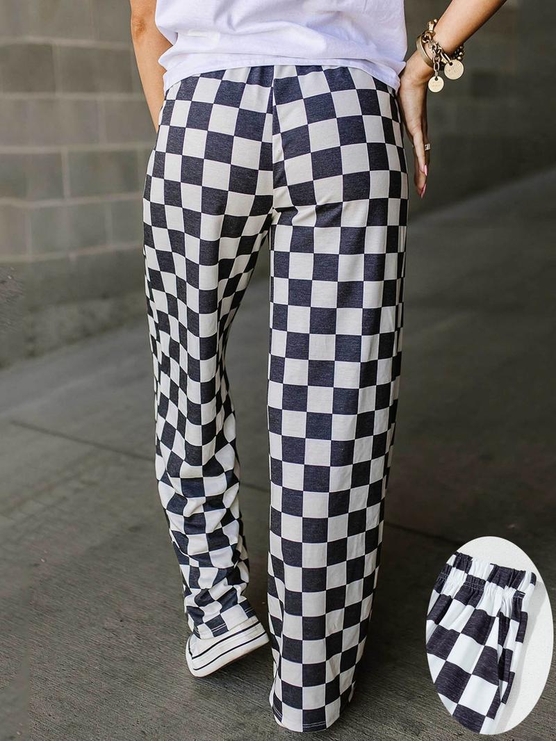 Women's Plaid Print Wide Leg Pants, Casual Comfy Trousers for Daily Wear, Ladies Bottoms for All Seasons