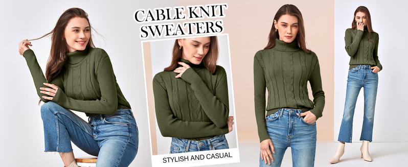 Saodimallsu Womens' Turtleneck Long Sleeve Cable Knit Sweaters