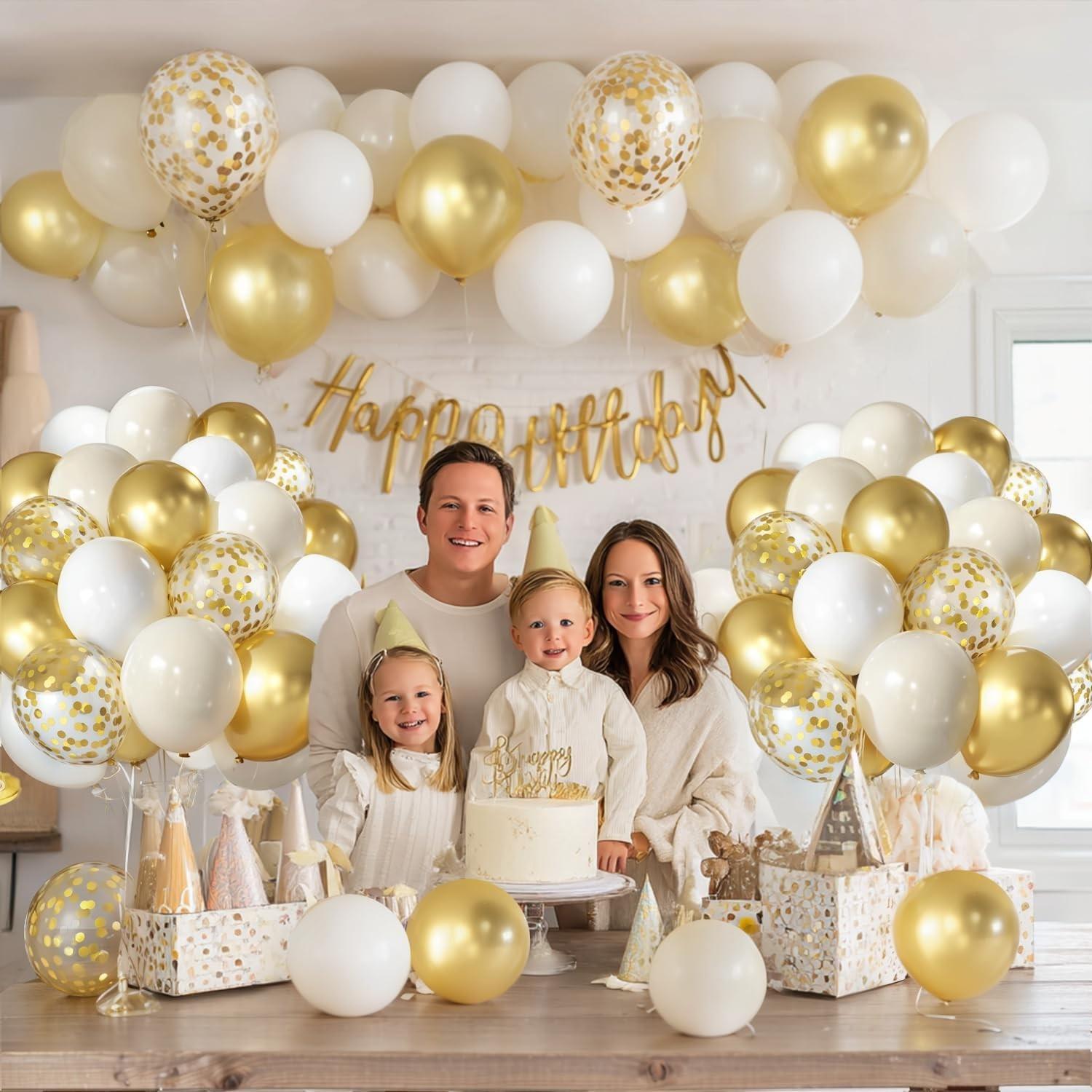50 piece set of white and gold balloons, metallic colored latex balloon set, suitable for birthday, engagement, wedding anniversary parties, indoor and outdoor decoration gifts