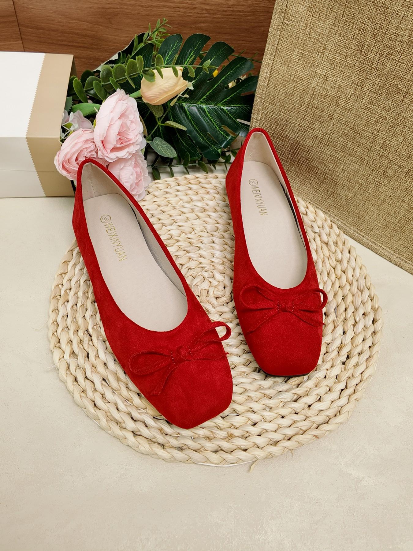 Women's Floral Butterfly Knot Square Toe Flat Shoes, Soft Sole Casual Mary Jane Wedges, All-Season Daily Commute Footwear