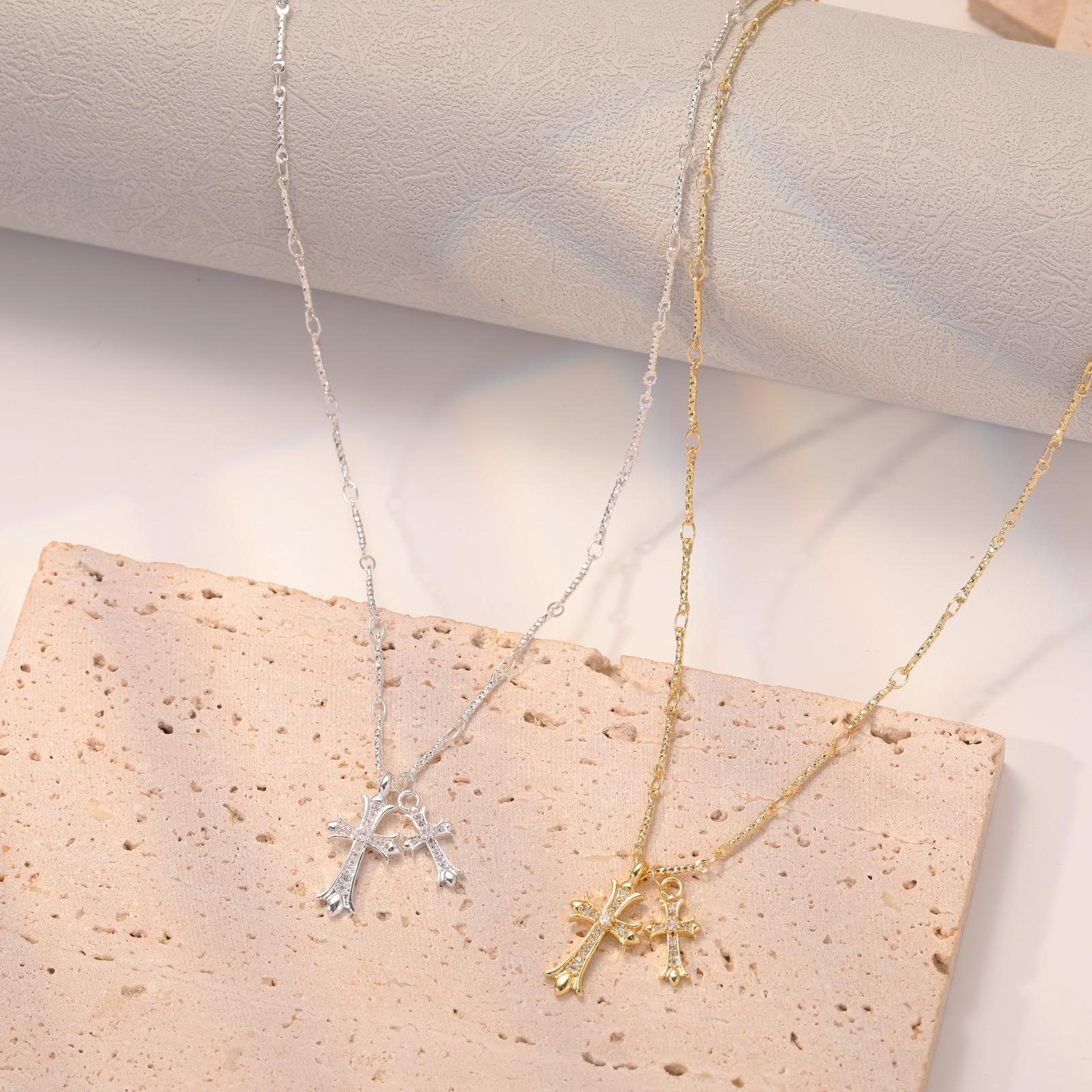 MIDEEO Cross Necklace 14k Gold Plated Double Cross Pendant CZ Cubic Zirconia for Women Men Boy Jewelry Birthday Dainty Gifts Springtok MIDEEO Cross Necklace 14k Gold Plated Double Cross Pendant CZ Cubic Zirconia for Women Men Boy Jewelry Birthday Dainty Gifts Springtok