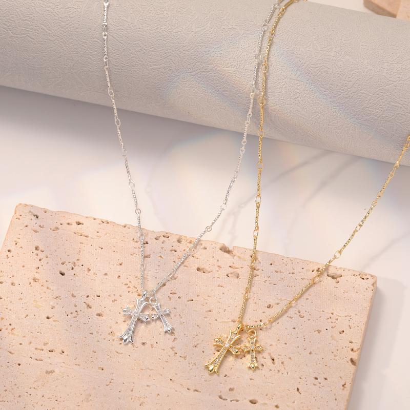 MIDEEO Cross Necklace 14k Gold Plated Double Cross Pendant CZ Cubic Zirconia for Women Men Boy Jewelry Birthday Dainty Gifts Springtok