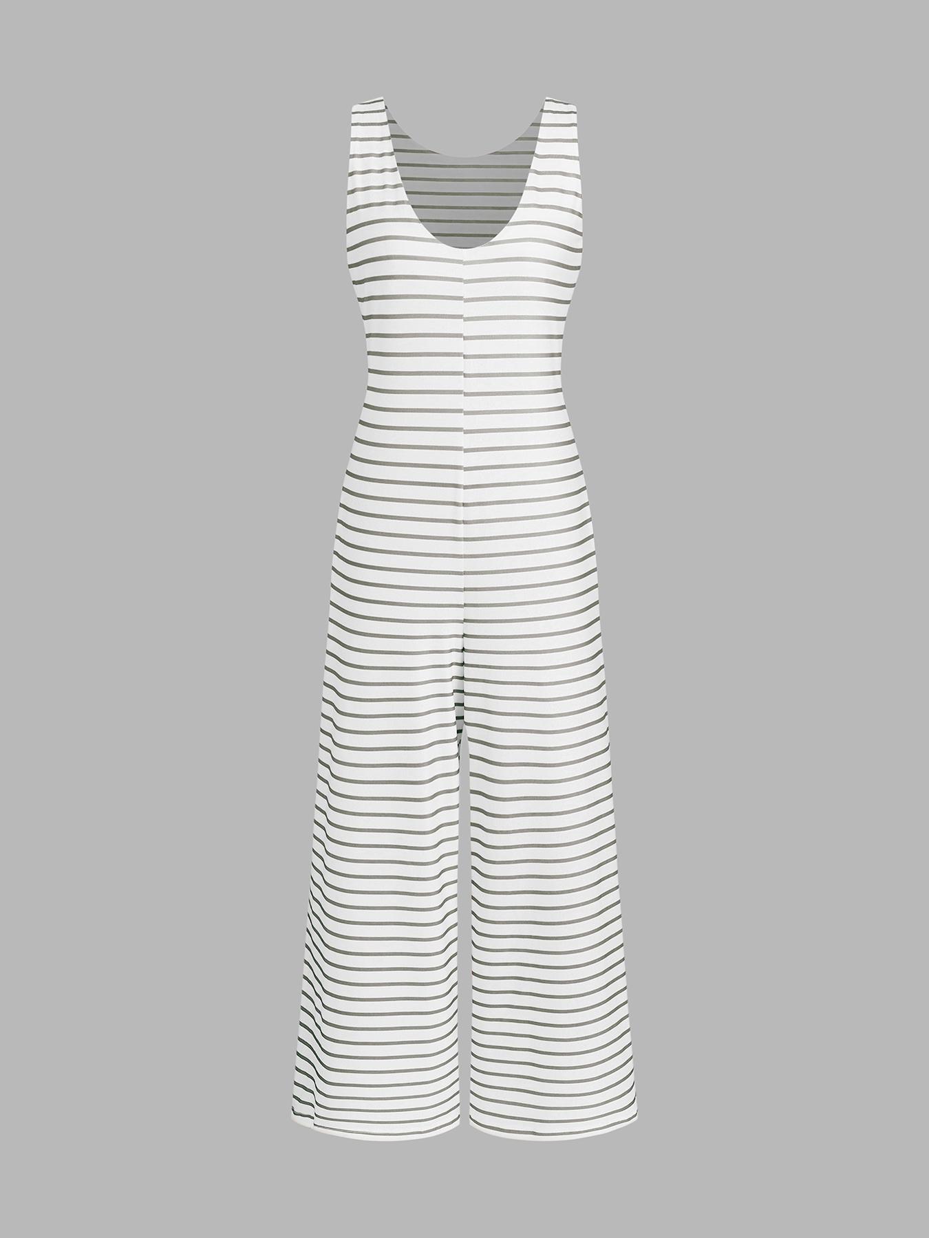 Women's Striped Sleeveless Loose Comfortable Jumpsuit, Stylish Summer for Casual Wear, Adjustable Fit for All Body Types