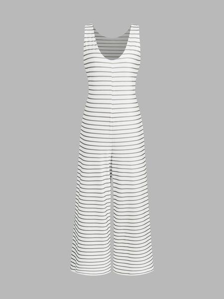 Women's Striped Sleeveless Loose Comfortable Jumpsuit, Stylish Summer for Casual Wear, Adjustable Fit for All Body Types