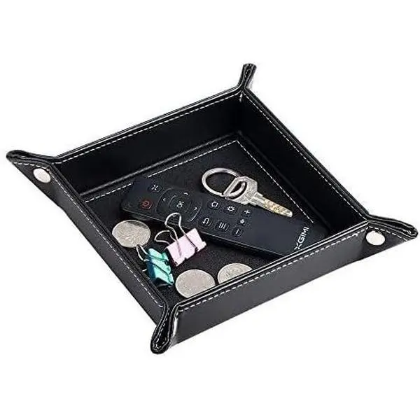 Minimalist Modern PU Leather Entryway Key Valet Tray - Snap-Fold Catchall Holder for Men, Gift Ideas for Pocket Stuff, Wallet, Watch, Rings, Glasses, EDC (Bedside/Nightstand Organizer)