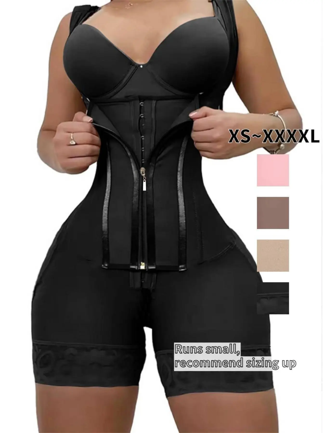 Colombian Faja Women's Shapewear Bodysuit with Zipper, High Waist Tummy Control Belt, Plain Casual S-Type, All Seasons Training Garment