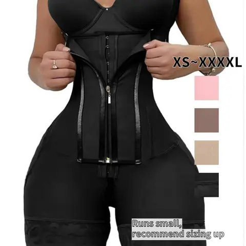 Colombian Faja Women's Shapewear Bodysuit with Zipper, High Waist Tummy Control Belt, Plain Casual S-Type, All Seasons Training Garment, Fajas Shapewear