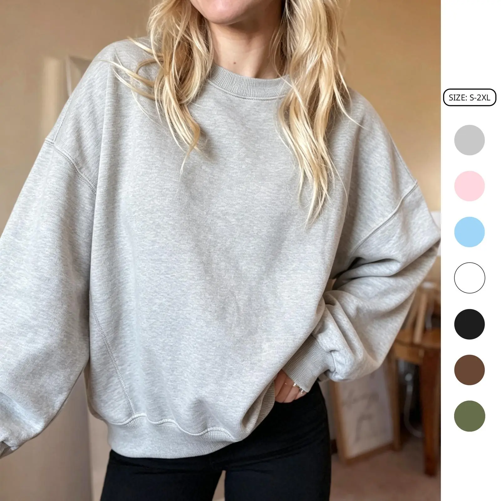 Imily Bela Women's Chic Long-Sleeve Cotton Round Neck Cropped Sweatshirts Loose Pullover  Ribbed Elastic Solid Style Top with Fit Options, Comfy Loose Casual Wear for Pairing with Tank Tops, Joggers, Tops For Women