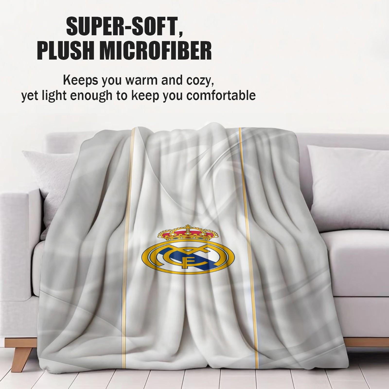 Real Madrid Themed Blanket, Suitable For Daily, Festival, And Birthday Gifts For Children And Adults. 1 Piece Of Soft, Warm, Lightweight Single-Sided Printed Plush Blanket, Suitable For Bed, Sofa, Car, And Room Decoration
