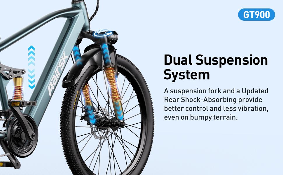 Aairsk Electric Bike 26", 25Mph Speed 13Ah Battery & 580W Motor, 21-Speed & Dual Suspension, Max Range 40 Miles(Pedal-Assist), Electric Mountain Bicycle for Adults, Adjustable Seat Disc Brakes Mtb