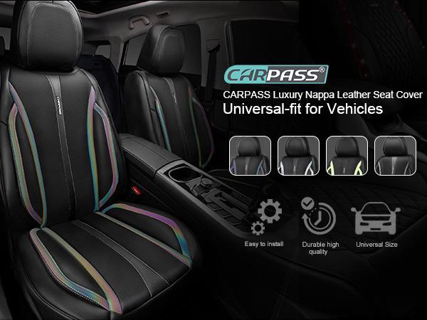 CAR PASS 2/5 seats Fluorescent Green & Nappa Leather Car Seats Cover Front Seats only Cushioned, Waterproof Fit for SUV Sedan Truck Pickup Vehicle