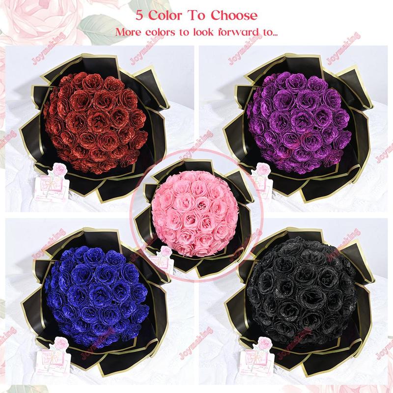 Valentine's Day 24/36 Pcs Glitter Roses Bouquet Set with 3D Butterflies Crowns & Ribbons for Girlfriend Wife Mom Friend Women Gift Perfect for Birthday Engagement Wedding Anniversaries Graduation