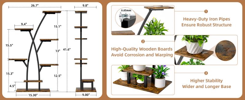 Plant Stand Indoor with Grow Lights - 7 Tiered Plant Shelf Indoor, Corner Plant Stands for Indoor Plants Multiple, 42" Metal Plant Shelves, Plant Flower Holder Display Rack for Home Patio Balcony