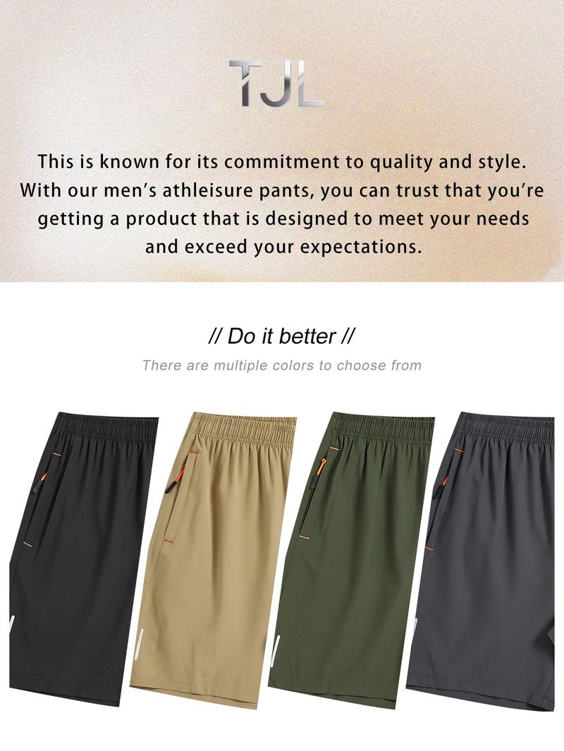 TJL men's summer sports shorts, men's casual pants, men's shorts, breathable fitness shorts, men's solid-color zipper pocket shorts, men's bottom wear, solid-color pocket zipper shorts